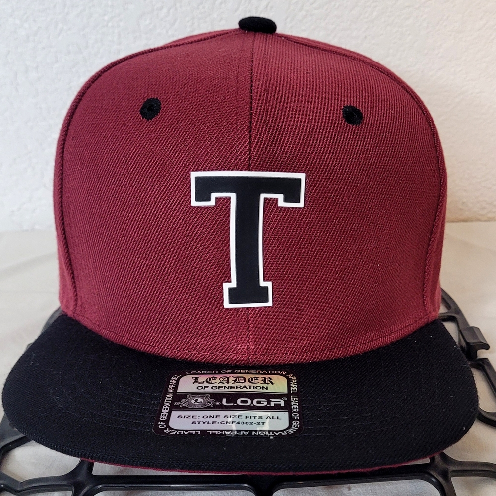 T-Logo Maroon and Black Flat Brim Hat